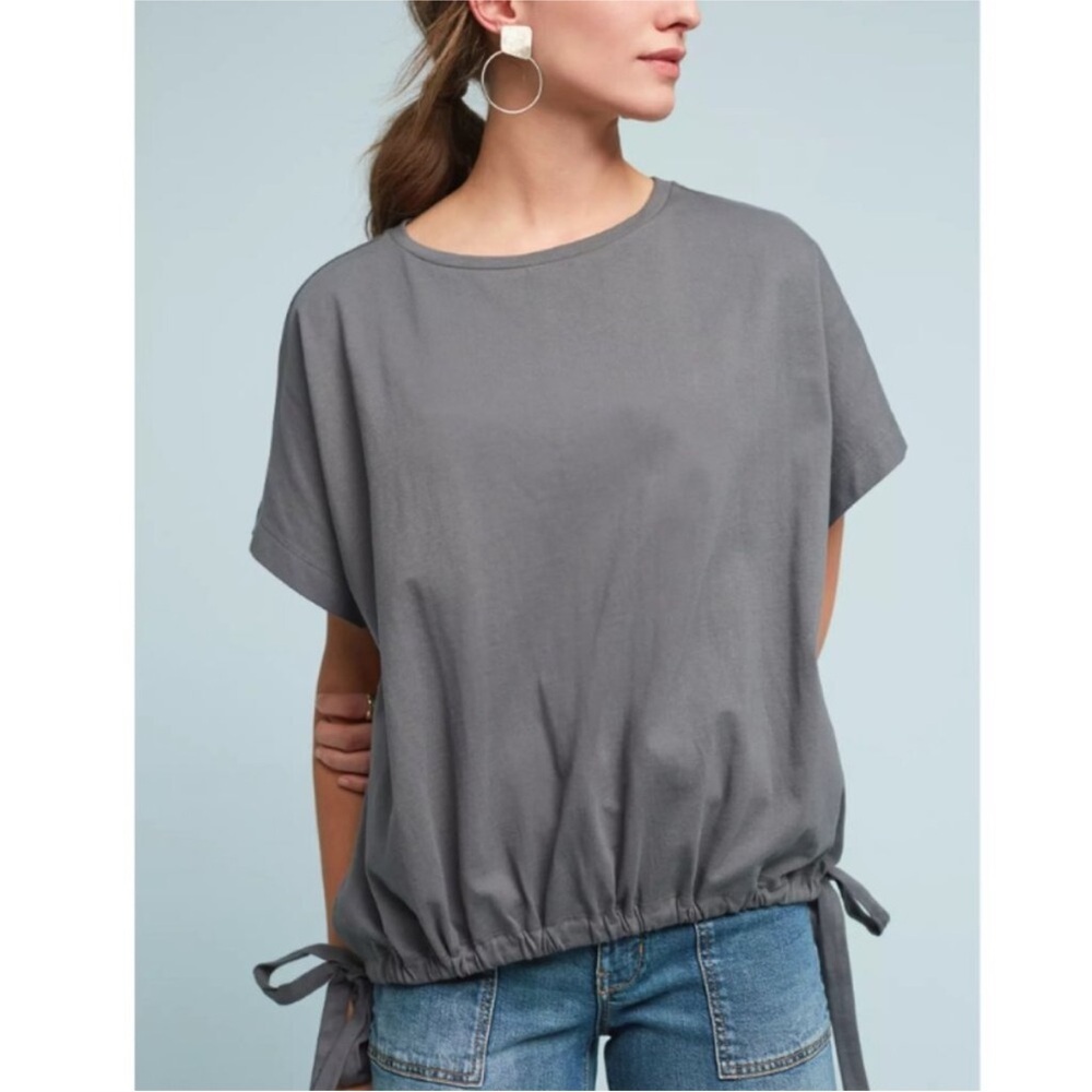 Anthropologie Teagan Oversized Top Gray Boxy Side Tie Tee Small Cotton Eri + Ali - Picture 3 of 8